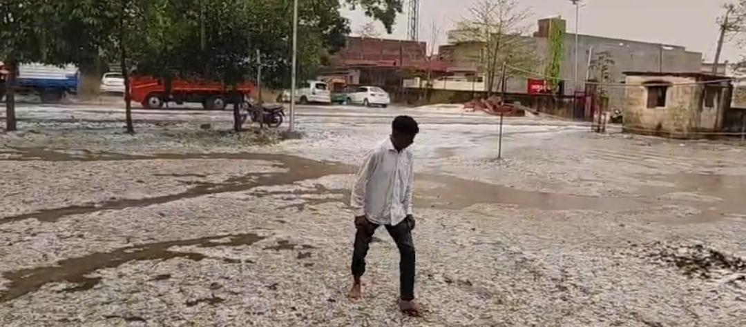 जमुआ में ओलावृष्टि से फसलें बर्बाद बाजार बर्फ से ढका किसानों ने मुआवजे की उठाई मांग